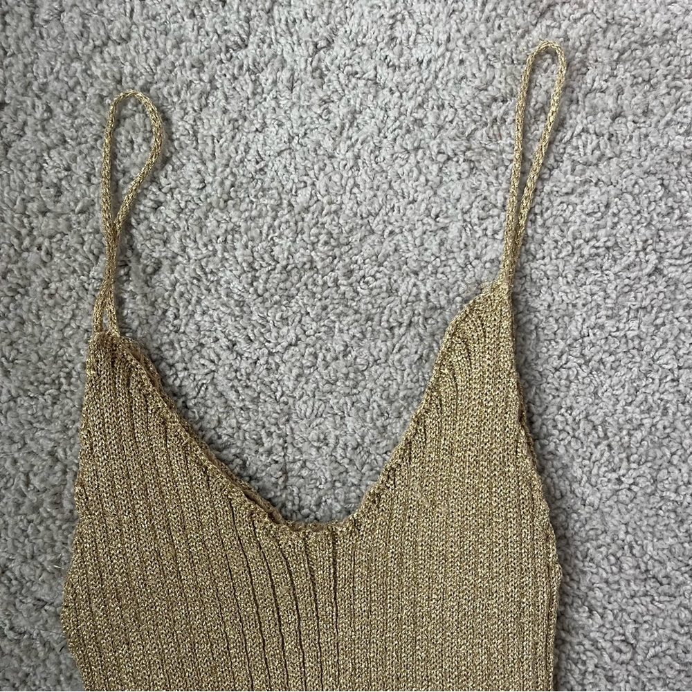 For Love & Lemons Gold Metallic Knitz Mini Dress NWT - Picture 6 of 9